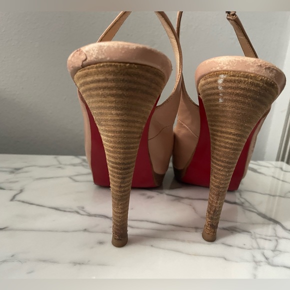 Christian Louboutin Peep Toe Nude Leather Slingback Platform Pumps Size 42 - Picture 10 of 10